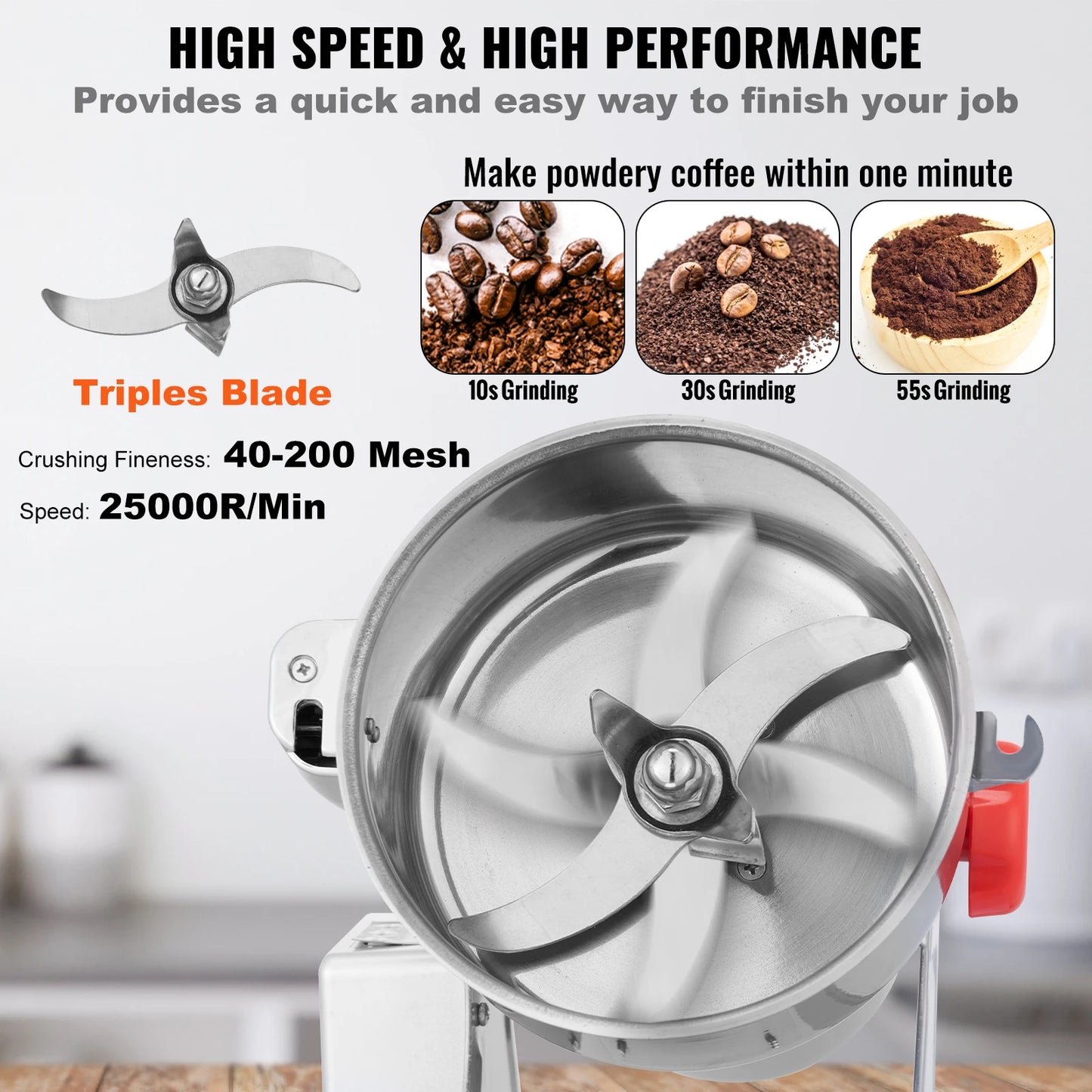 VEVOR Electric Grain Mill Grinder For Herbs Spices Cereals Coffee