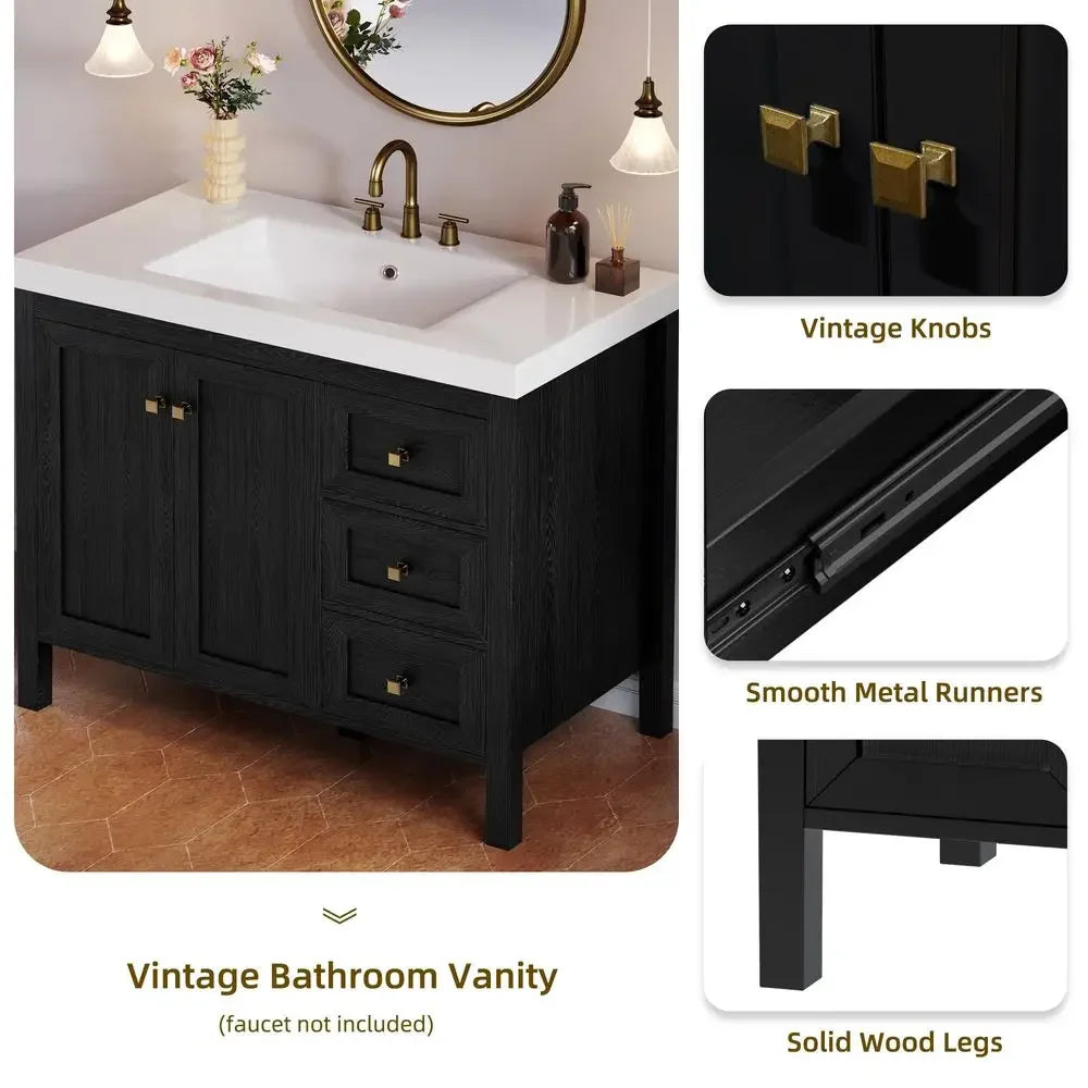 42 Inch Bathroom Vanity with Sink, Modern Bathroom Storage Cabinet with Resin Basin, Three Holes, 2 Doors amp 3 Drawers