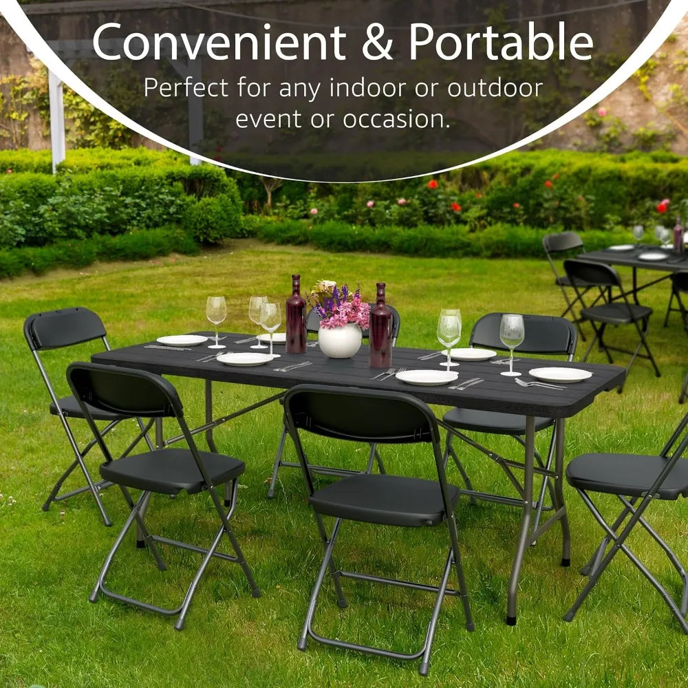 Heavy Duty 6 Feet Folding Table with Steel Legs and Built-In Handle for Parties, Dining, Weddings, Outdoor Events, Camping
