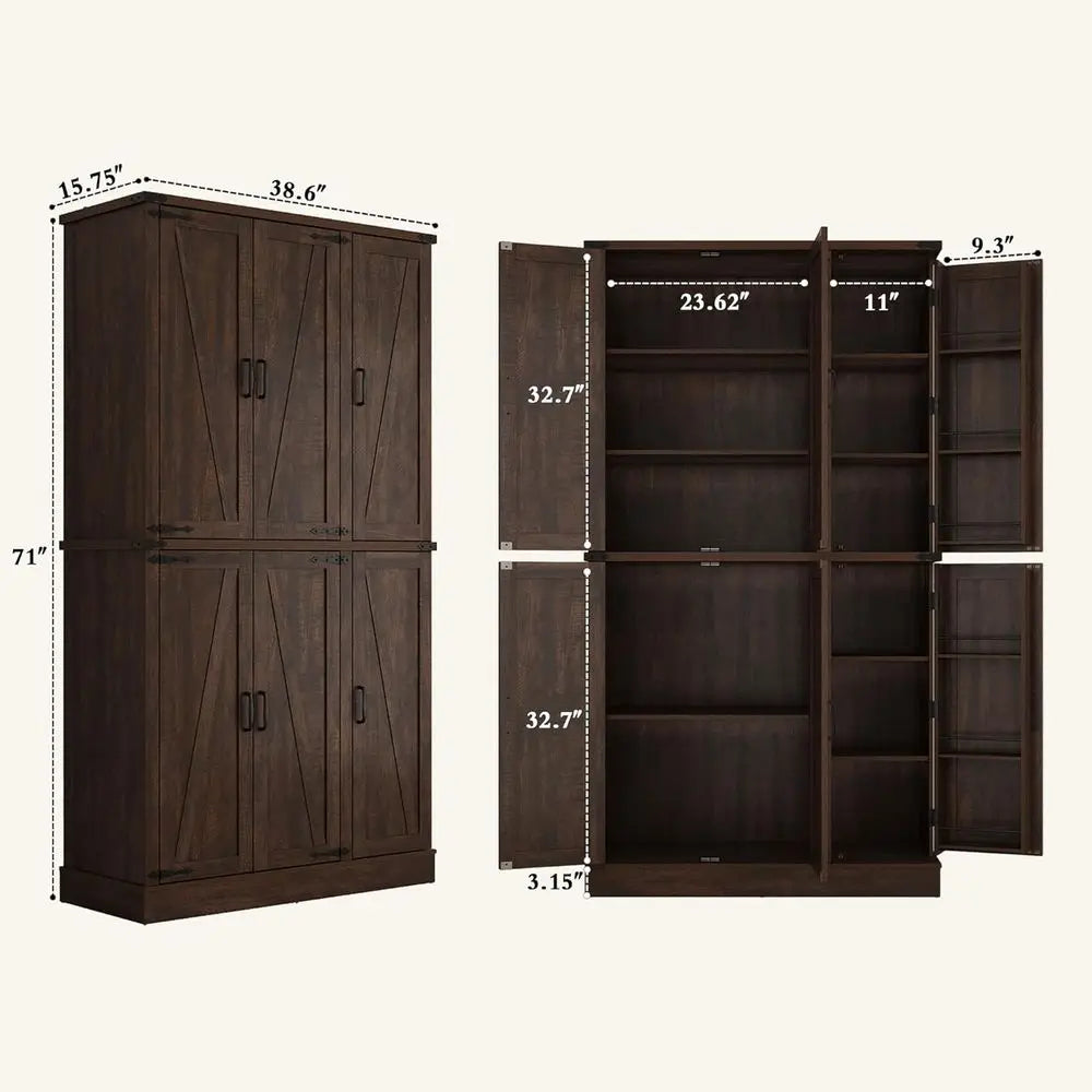 71" Tall Kitchen Pantry,armhouse Storage Cabinet with Barn Do,Organizer,Rustic Wood Cupboard,armhouse Pantry Cabinet or Kitchen,