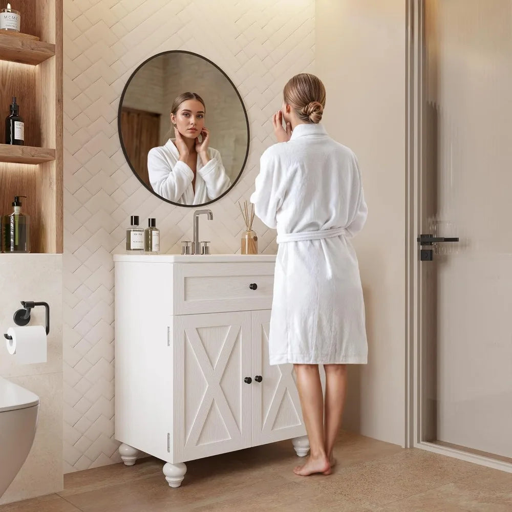 TIFICY Farmhouse Bathroom Vanity With Sink And 2-Tier Storage Shelves