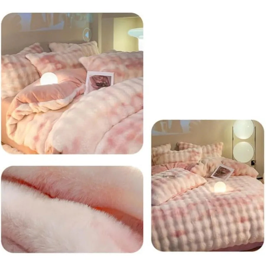 Fluffy Plush Shaggy Bedding Set 4 Piece Duvet Cover Pillowcases