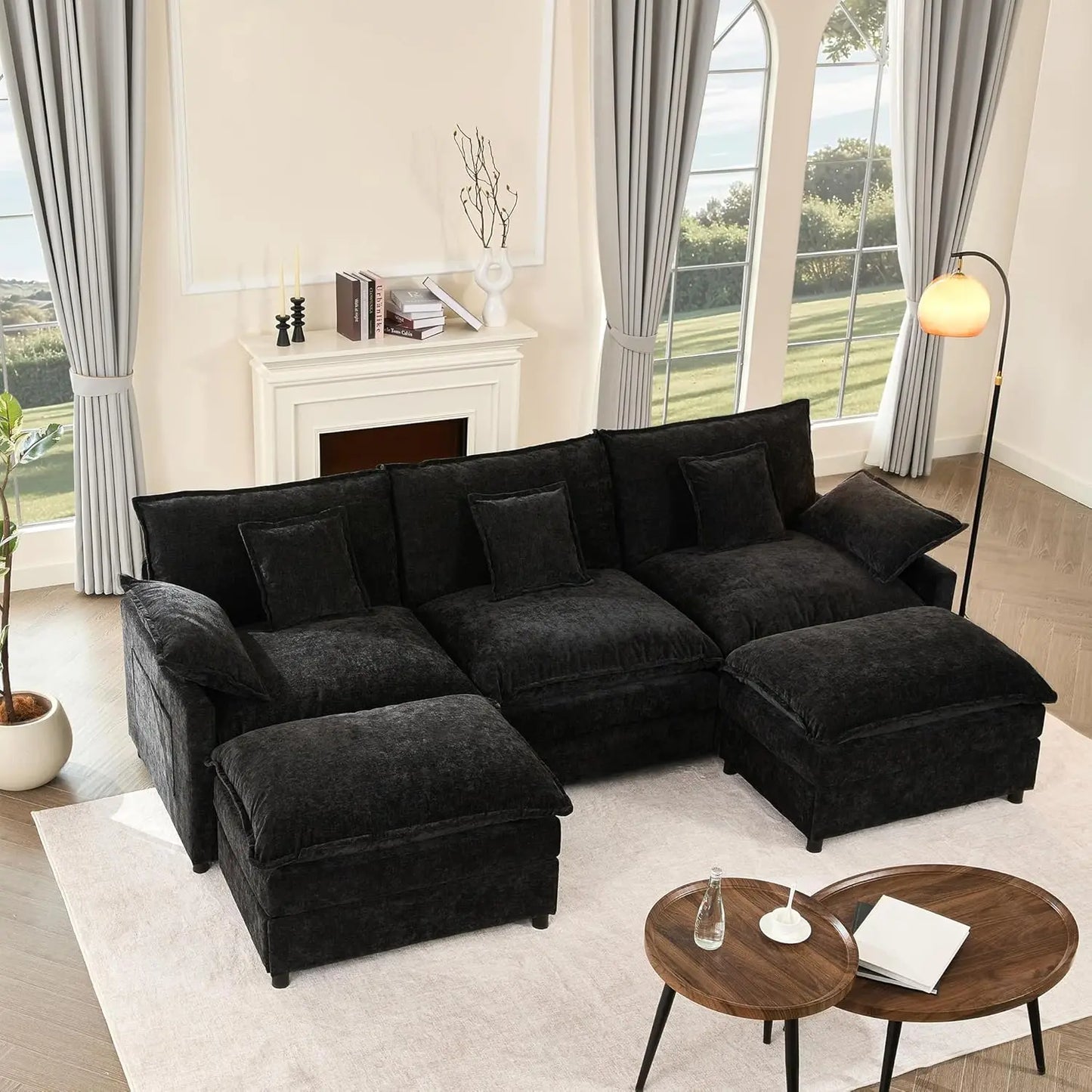 Modular U Shaped Sectional Sofa With Movable Ottoman