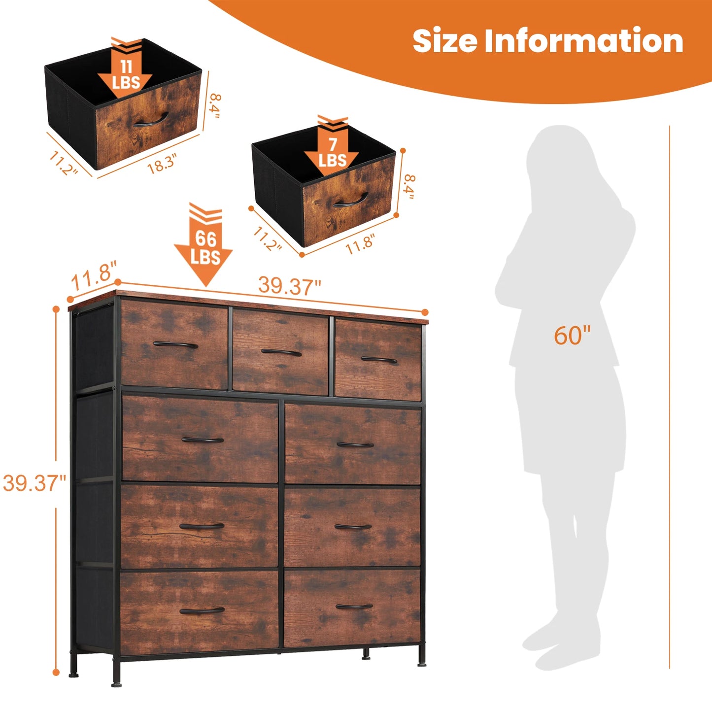JHK Minimalist Dresser With 9 Fabric Storage Drawers