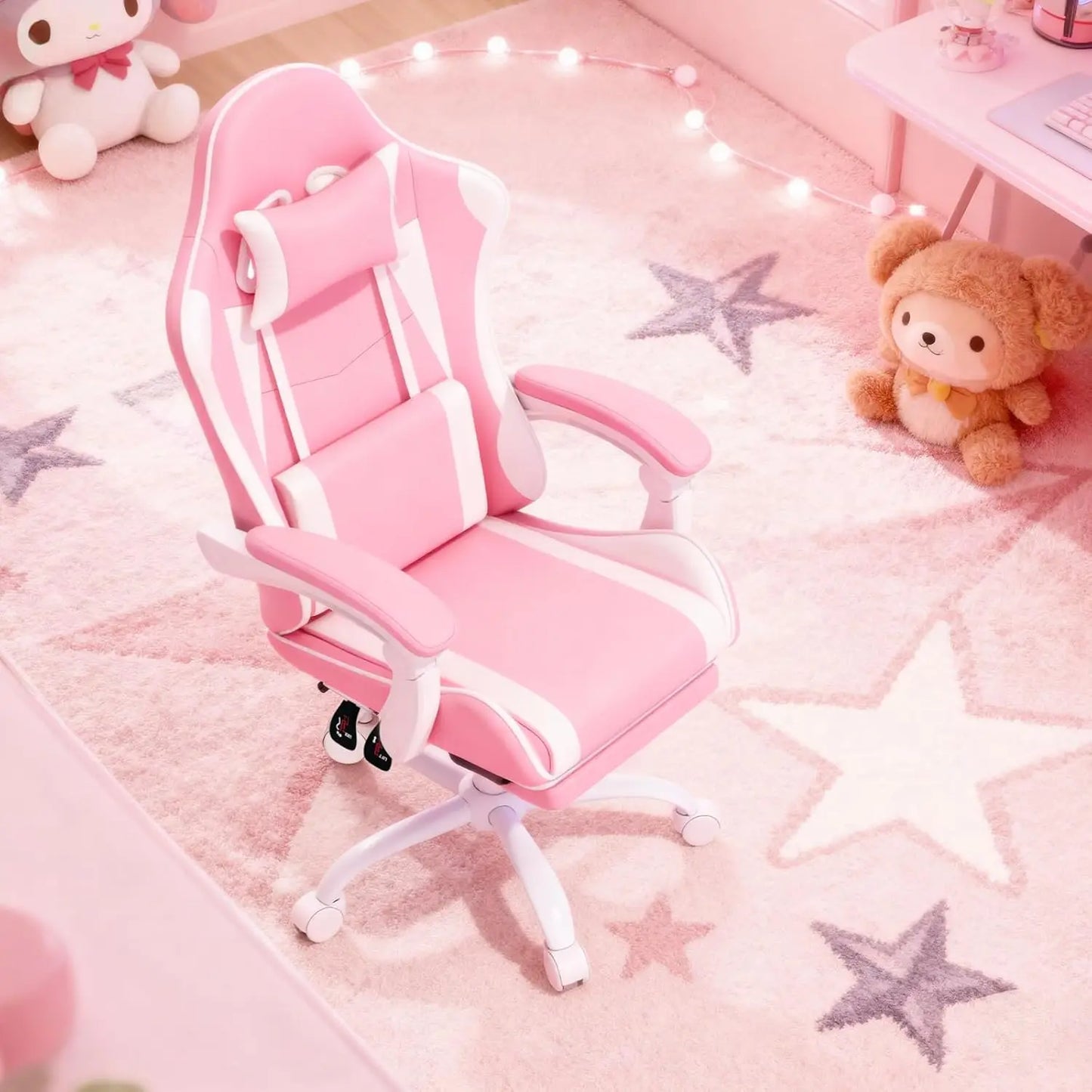 Ergonomic Gaming Chair With Height Adjustable Headrest And Footrest