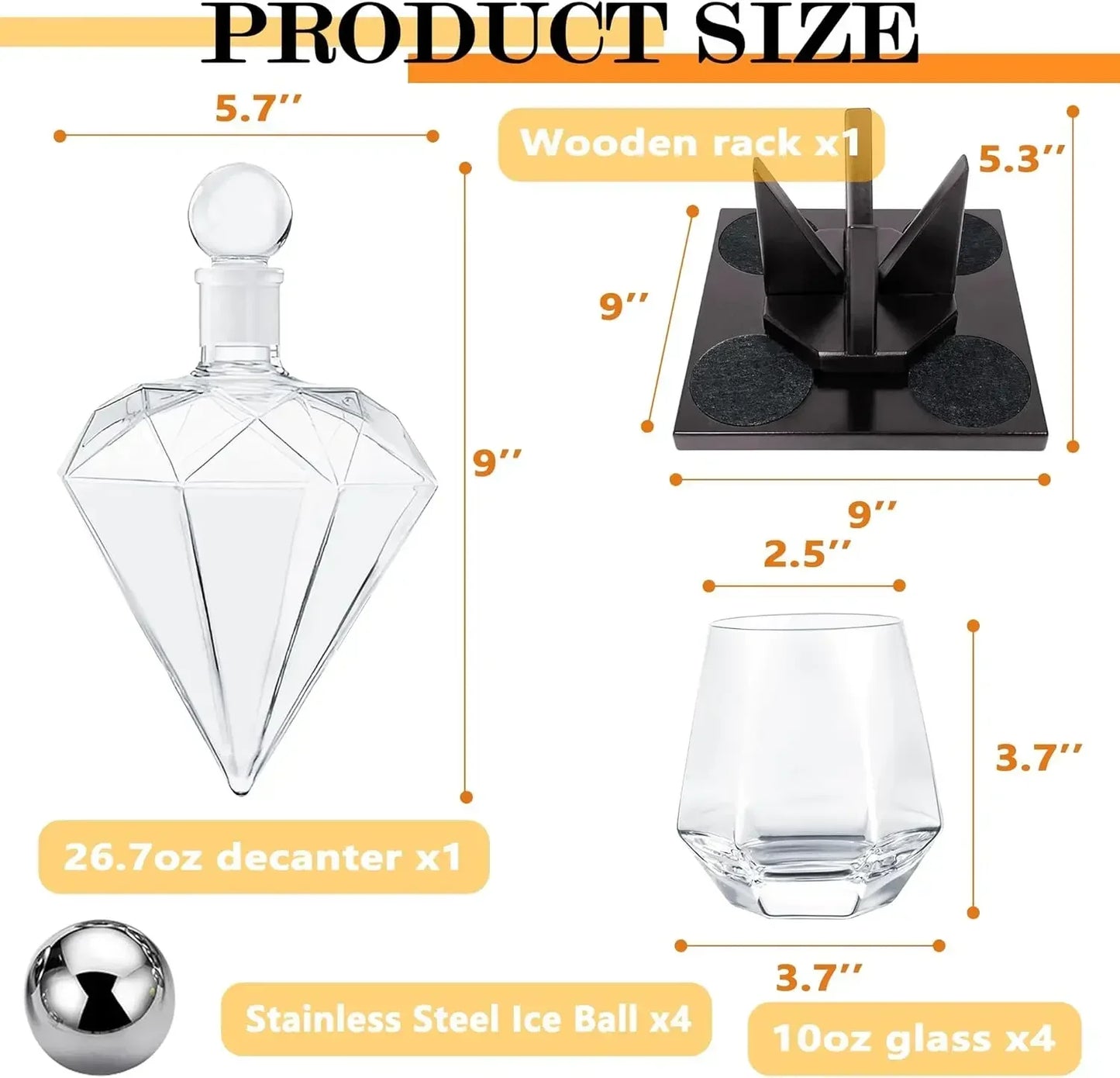 Diamond Whiskey Decanter Set, Diamond Decanter Set with 4 Glasses 4 Whiskey Stones, Decanter Whiskey Set Gifts for Men