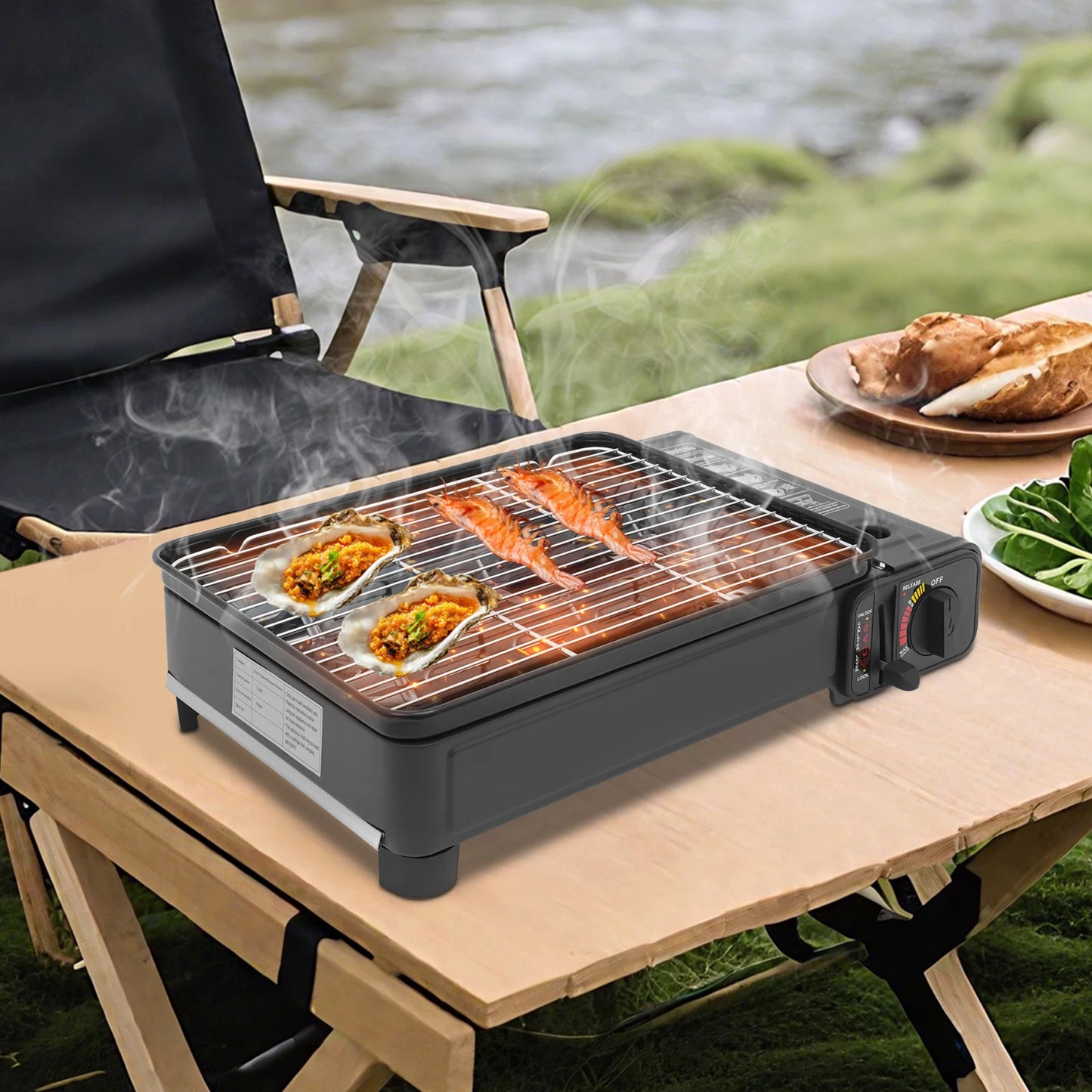 Portable 2.2KW Gas BBQ Grill Stove For Outdoor Camping