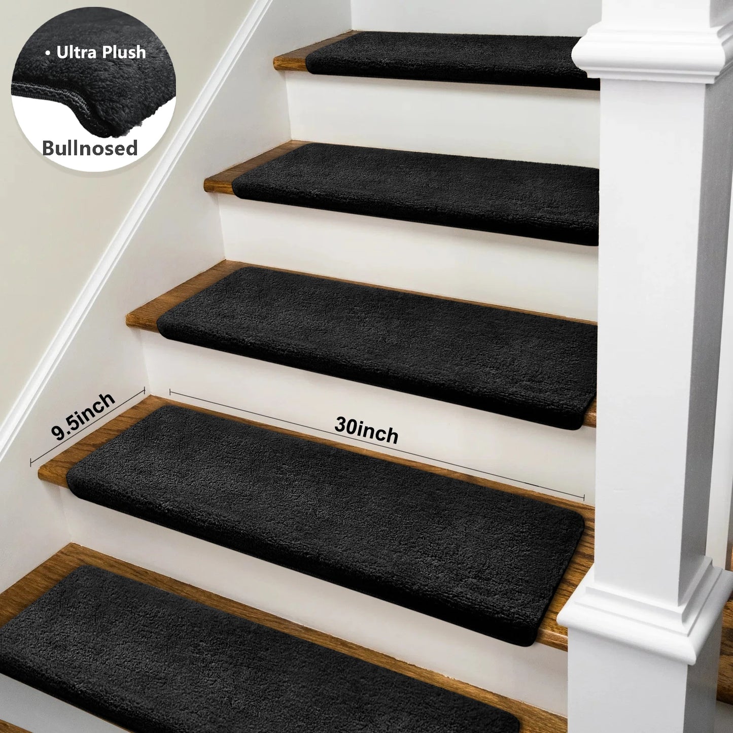 Bullnose Non Slip Stair Treads Plush Washable Self Adhesive Mats