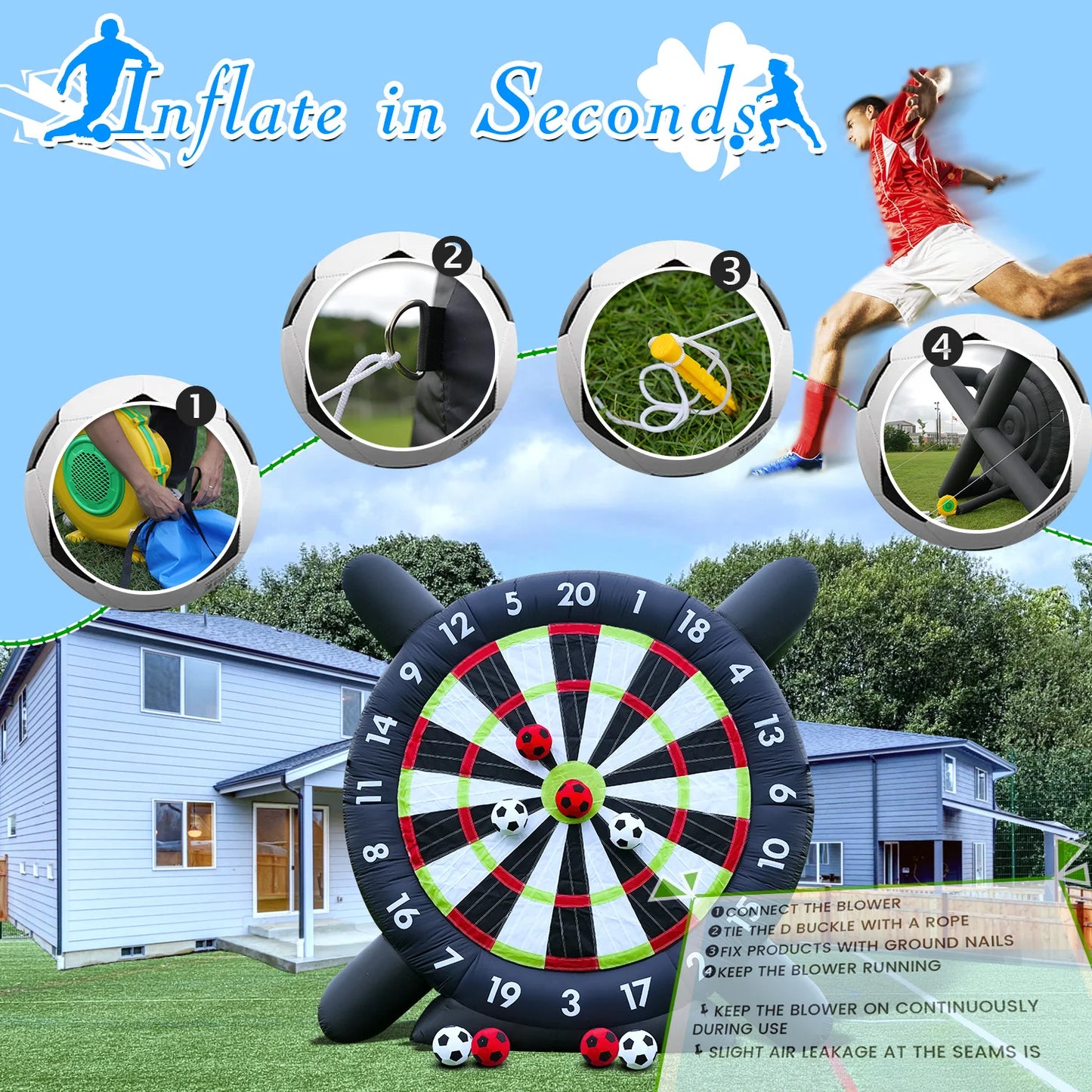 King Inflatable Giant Soccer Ball Darts Board With 8 Balls And Blower