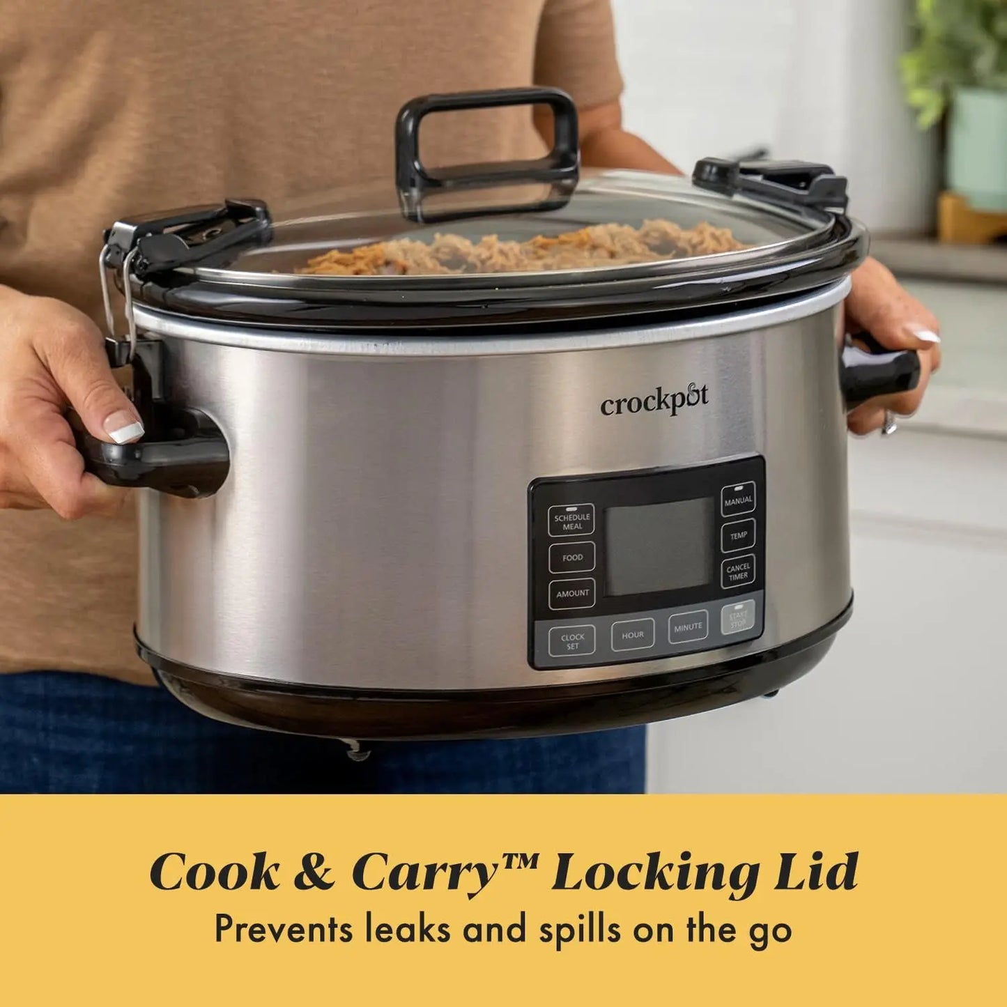 XMSJ Programmable Portable Slow Cooker With Timer Locking Lid
