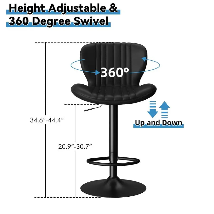 2 Modern Swivel Bar Stools Counter Height Faux Leather Metal