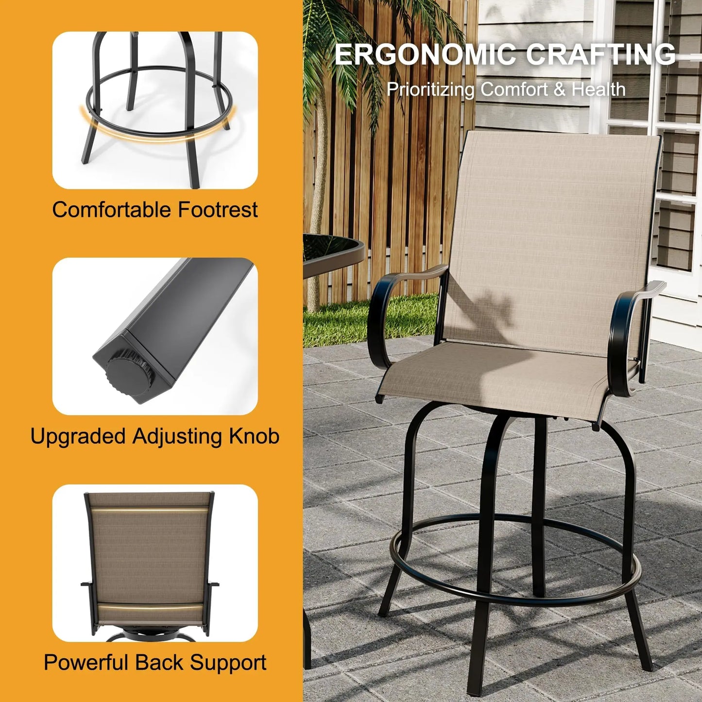 HiMISS Set of 2 All Weather Outdoor Swivel Bar Stools