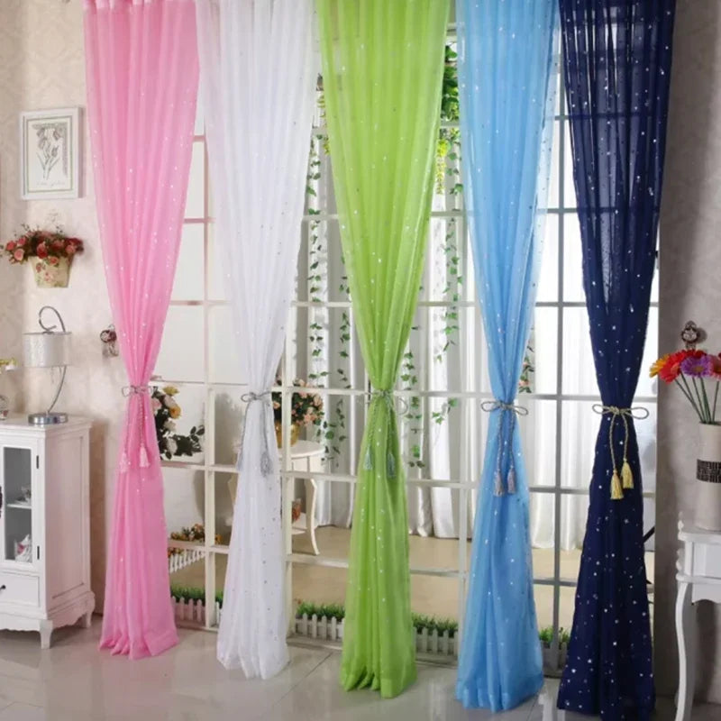 Hot Stamping Stars Tulle Sheer Curtains Home Decor