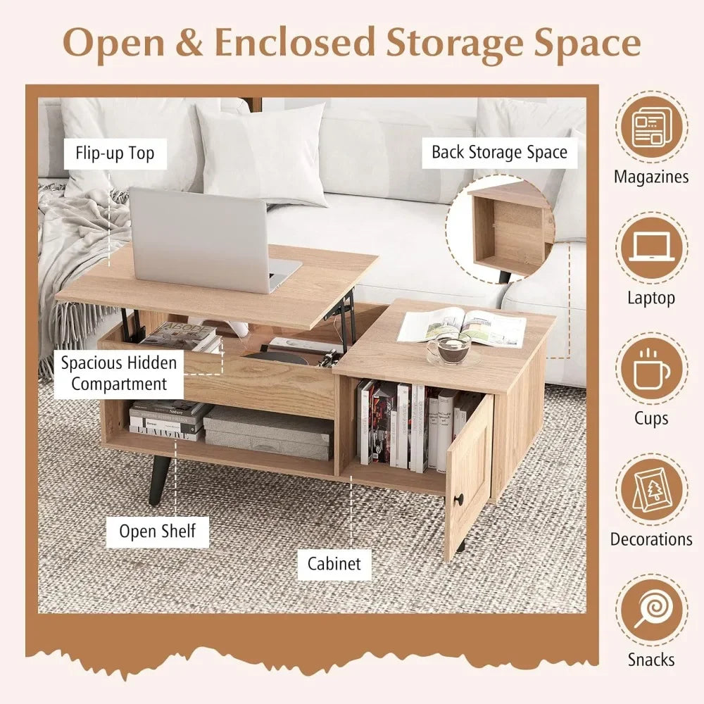 Lift Top Coffee Table With Storage And Hidden Compartment