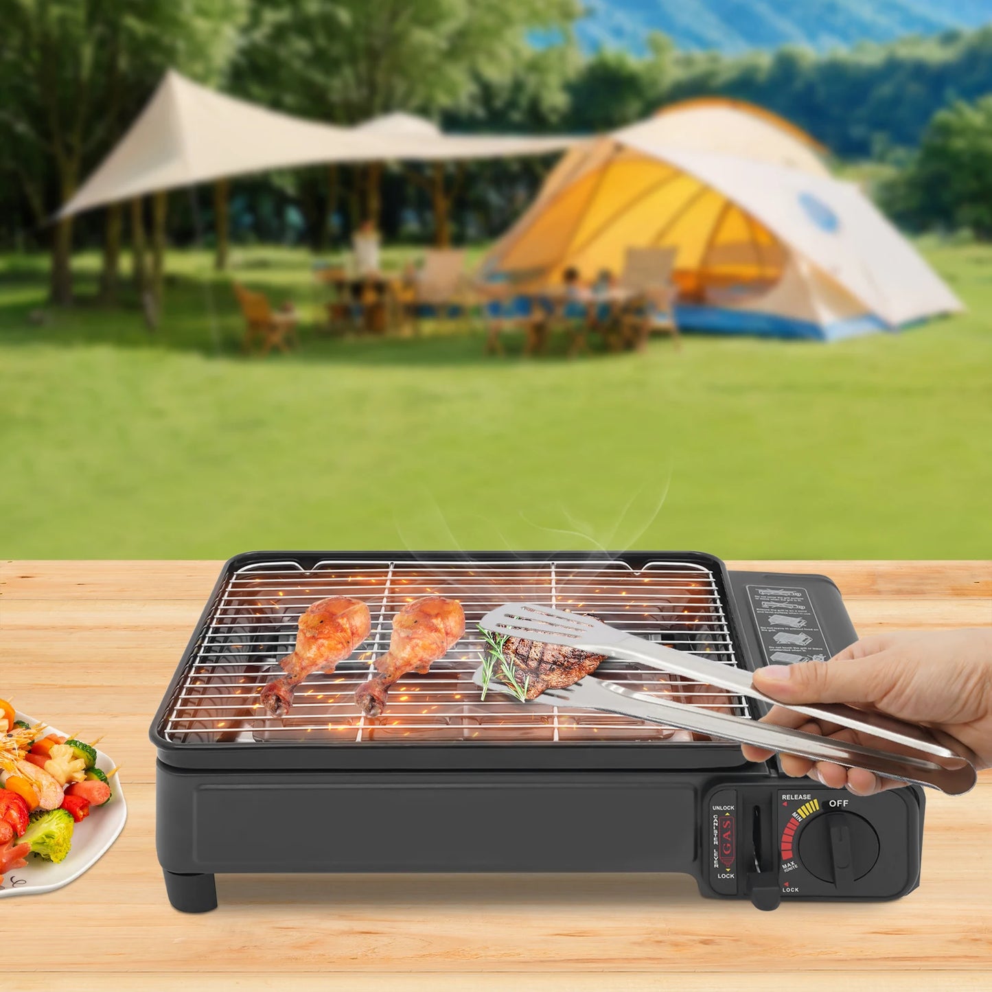 Portable 2.2KW Gas BBQ Grill Stove For Outdoor Camping