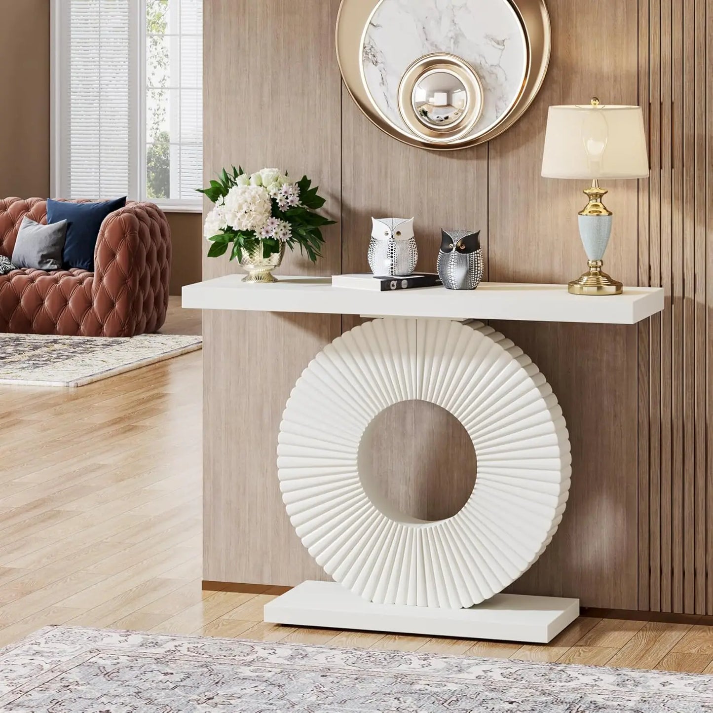 LITTLE TREE Modern Console Table Geometric Base Wood Entryway