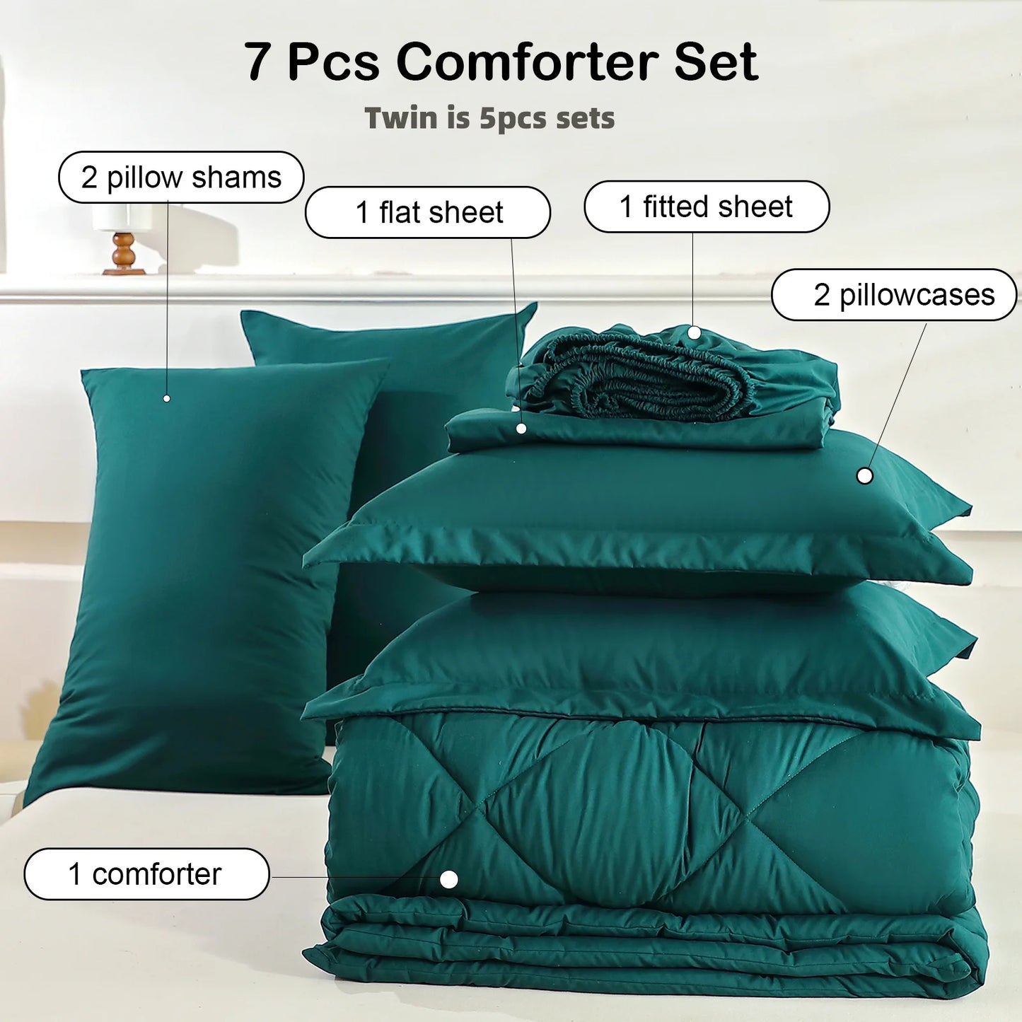 EasYum 7-Piece Bedding Set Comforter Flat Sheet Fitted Sheet Pillowcases