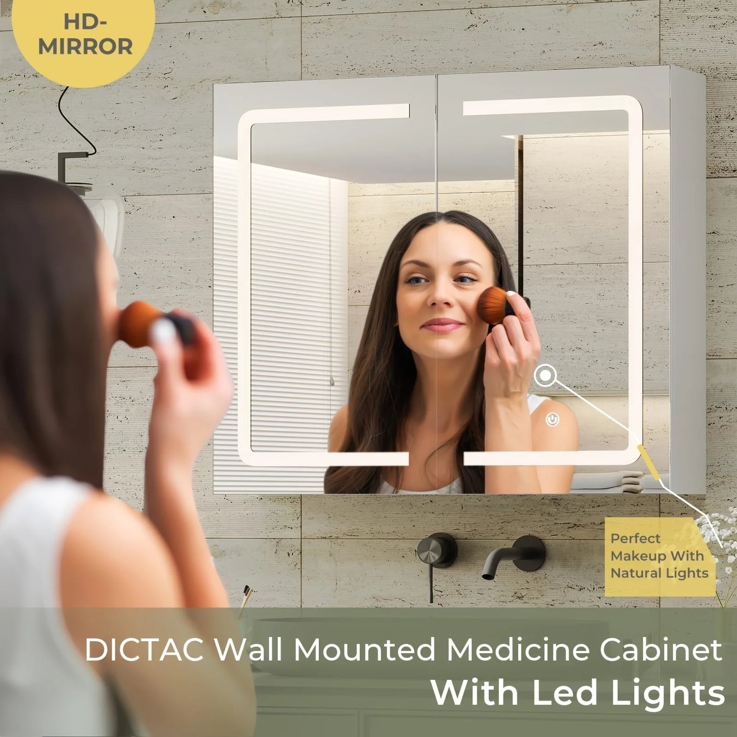 LED Mirror Cabinet With Built-In Storage For Wall Mount
