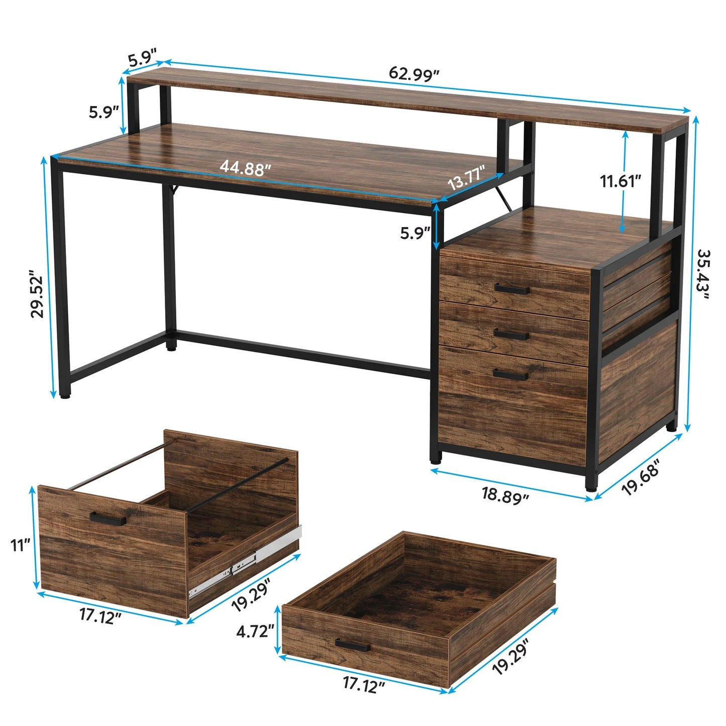 Tribesigns Ergonomic Computer Desk With File Drawer And Monitor Stand