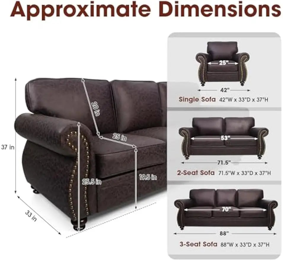 Mid-Century Vintage Sofa Set With Rivet Design For Living Room