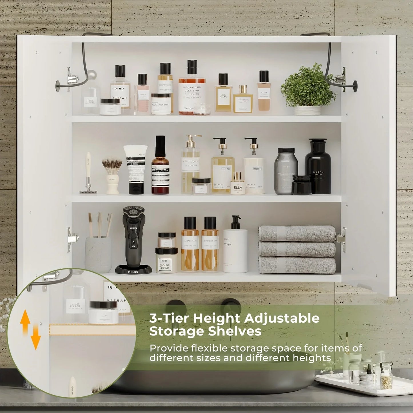 LED Mirror Cabinet With Built-In Storage For Wall Mount