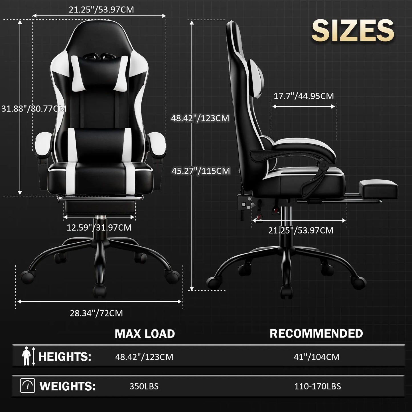 AnYu Furniture Ergonomic Gaming Chair With Footrest And Lumbar Support