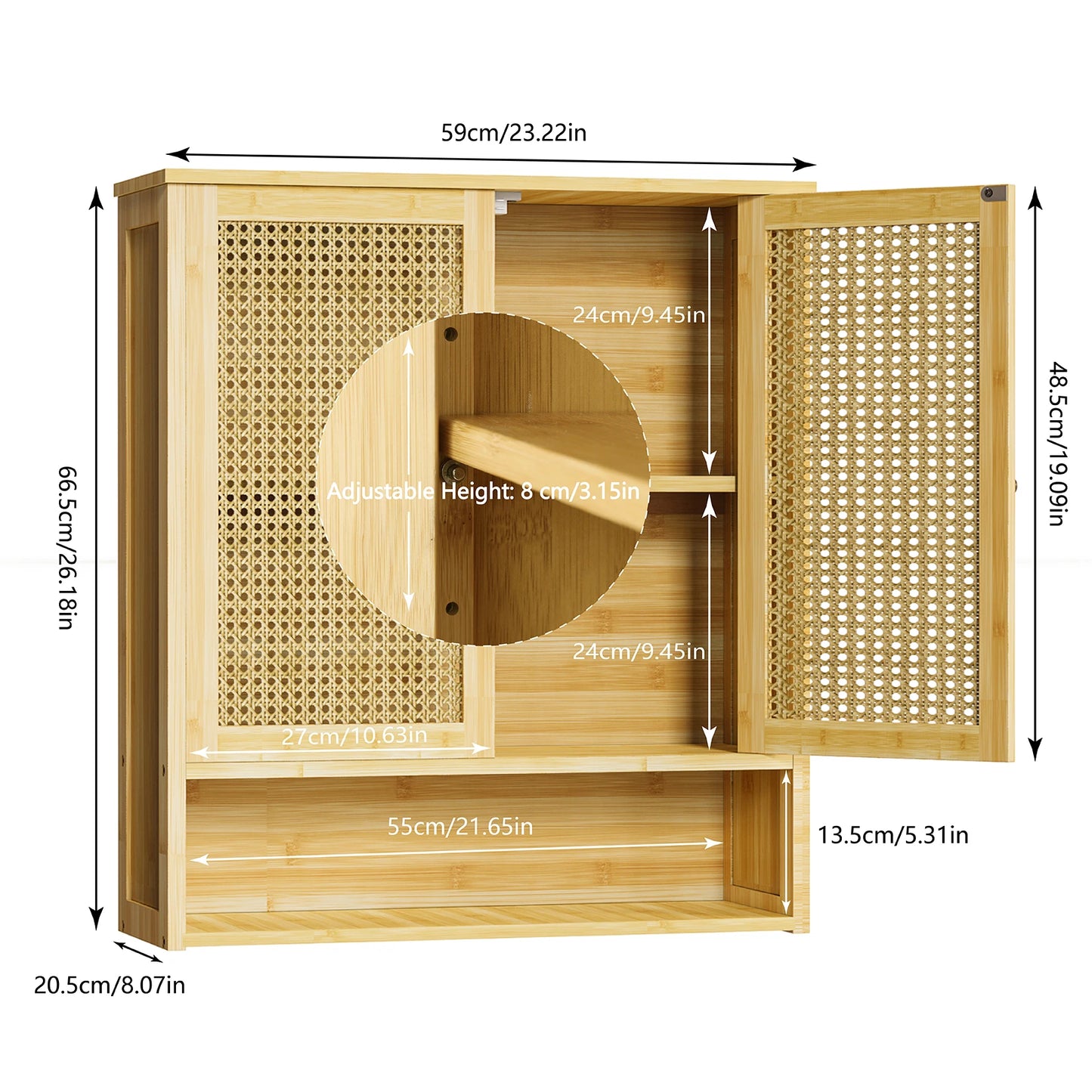 Wisfor Bamboo Wall Mounted Bathroom Cabinet Storage Organizer Medicine Cabinet