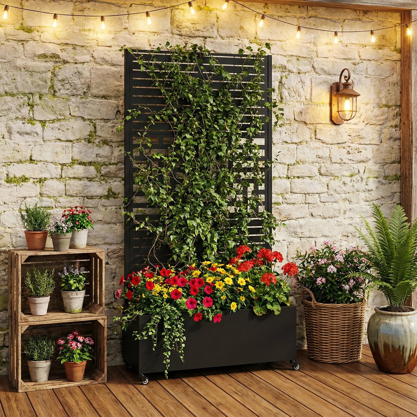 Plant Box with Metal Trellis Outdoor Raised Planter Box Privacy Screen Raised Garden Bed Privacy Planters for Patio Planter Box