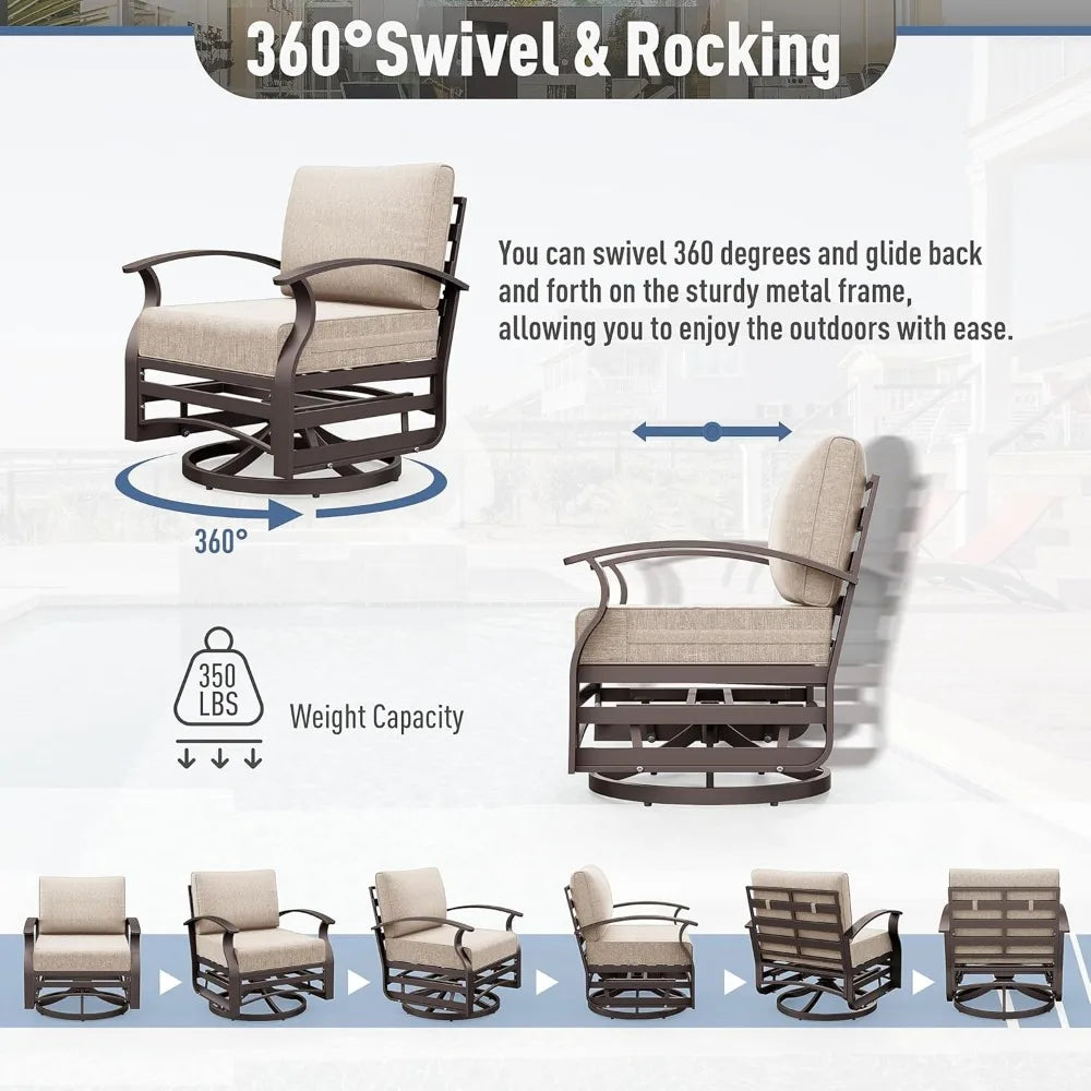 Outdoor Aluminum Patio Furniture Set With Swivel Gliders And Glass Table