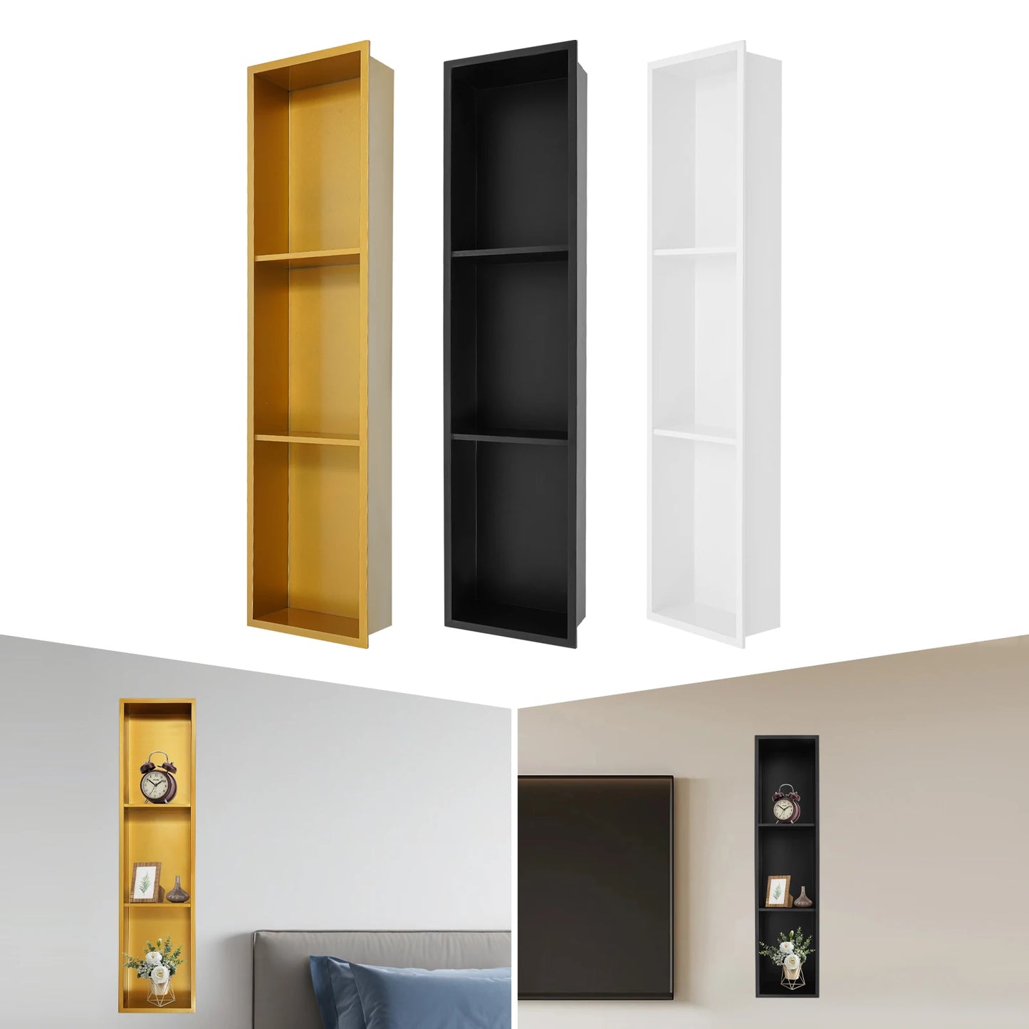 304 Stainless Steel Rectangular Shower Niche Wall Mounted 3 Tier