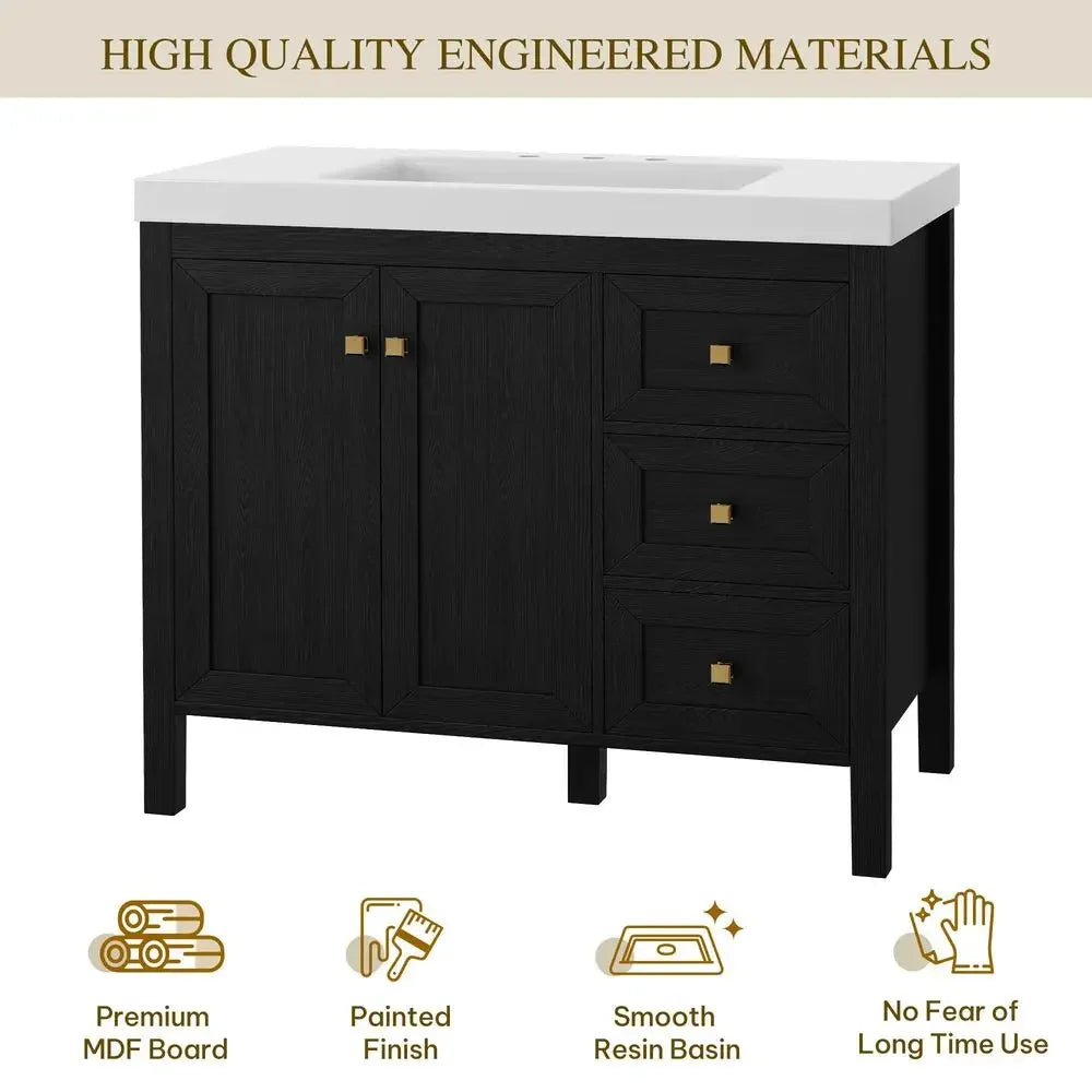 42 Inch Bathroom Vanity with Sink, Modern Bathroom Storage Cabinet with Resin Basin, Three Holes, 2 Doors amp 3 Drawers