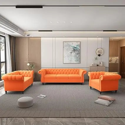 DAFIFY Velvet Chesterfield Living Room Set Sofa Loveseat Chair