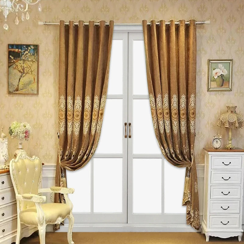 European Chenille Curtain 2 Pack High Shading Living Room Polyester