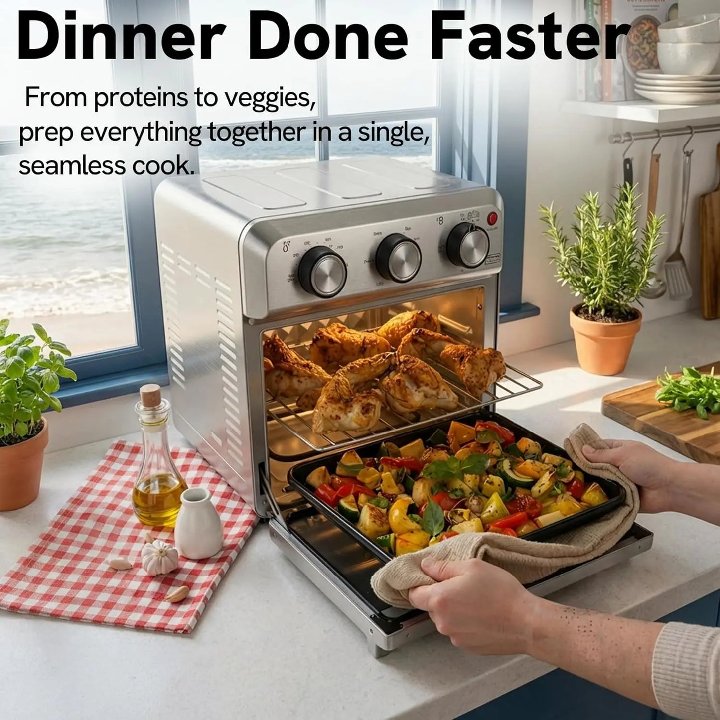 Six-In-One Air Fryer Toaster Oven Combo for Pizza and Toast