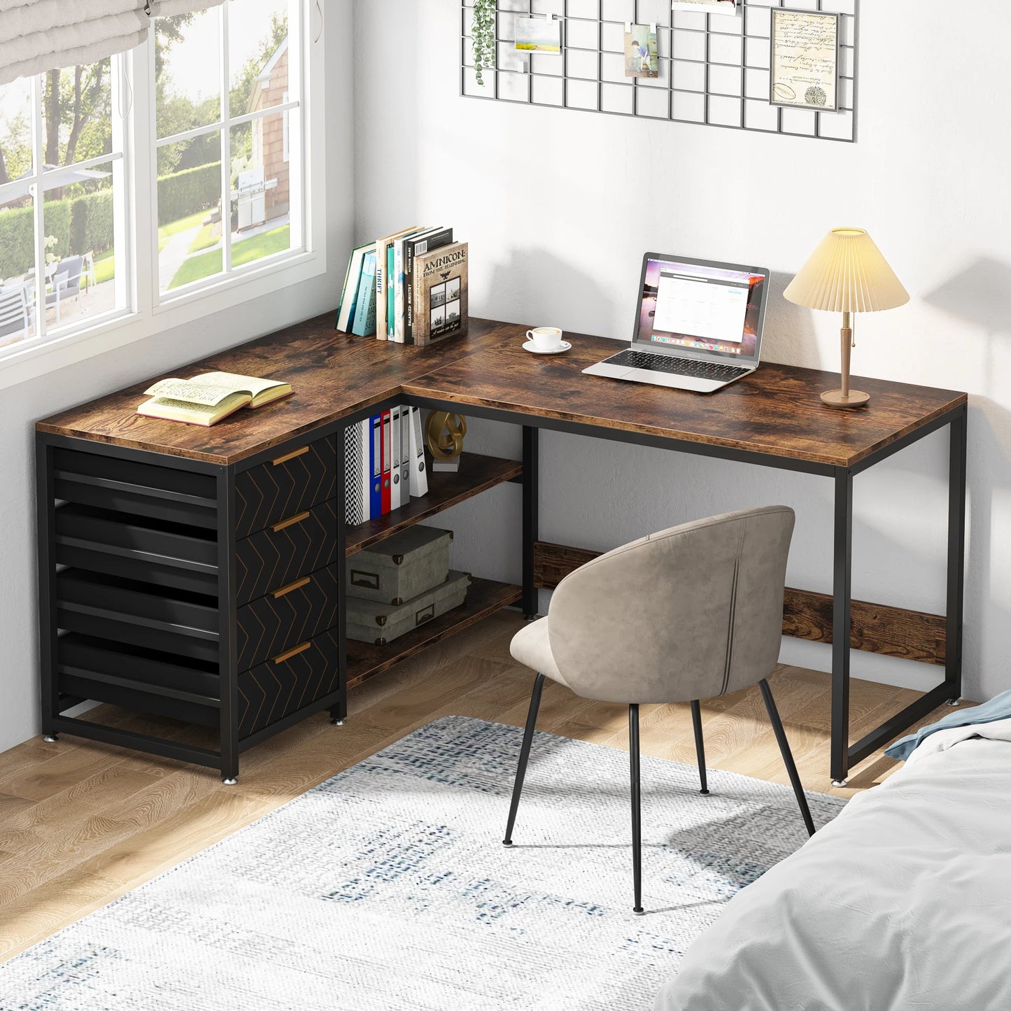 Tribesigns L Shaped Computer Desk With Storage Drawers And Shelves