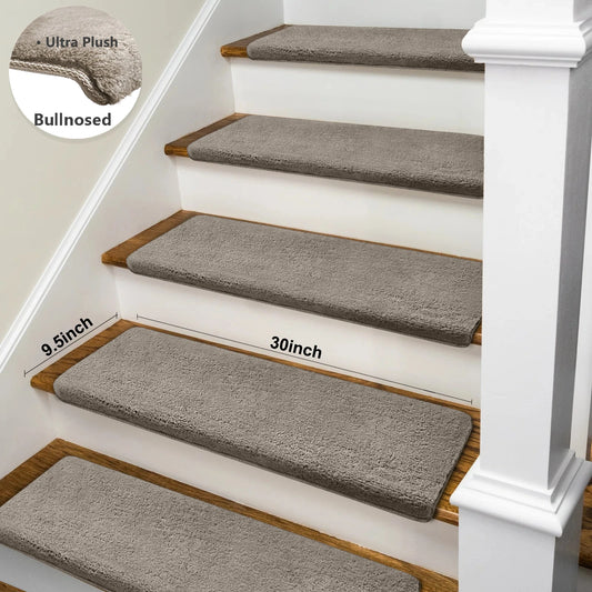 Bullnose Non Slip Stair Treads Plush Washable Self Adhesive Mats