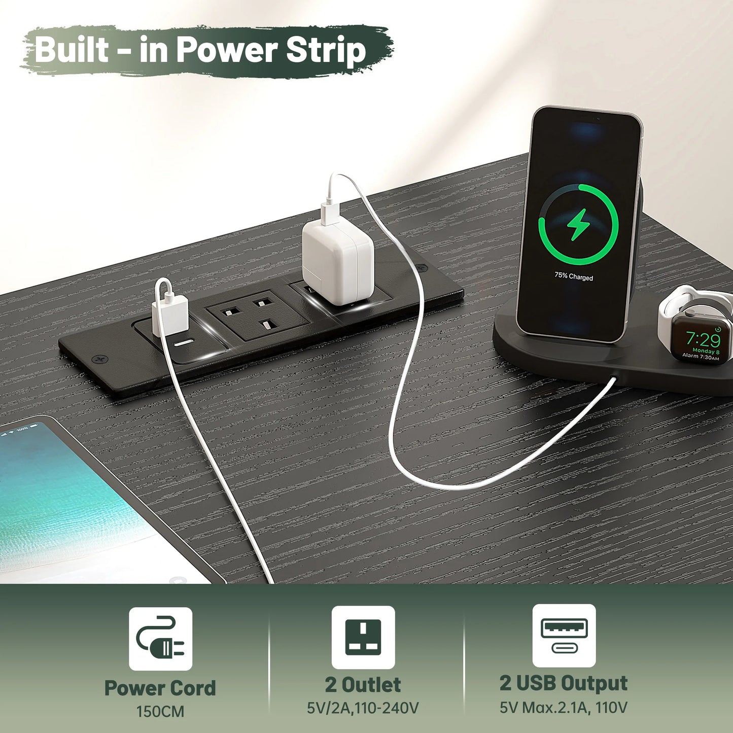 EnHomee L Shaped Computer Desk With LED Lights USB Outlet