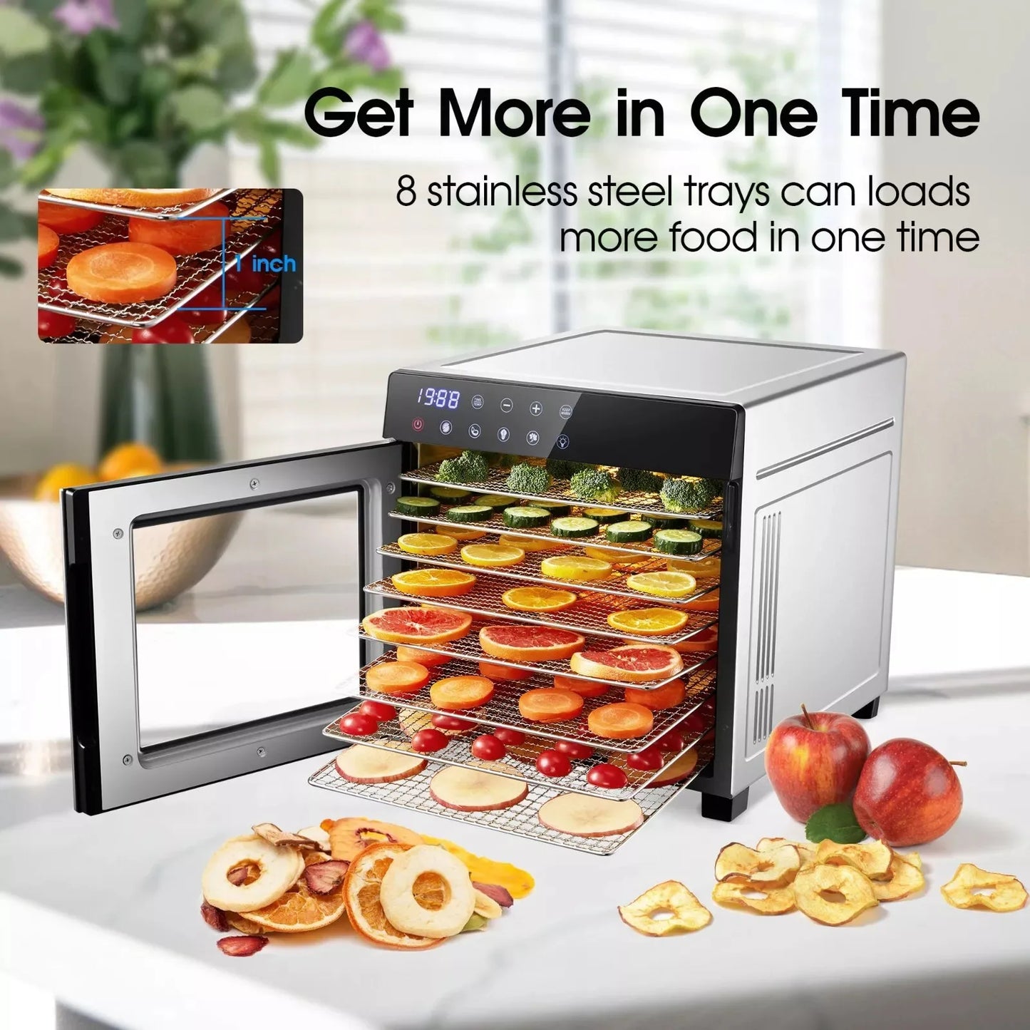 SNDOAS Stainless Steel Food Dehydrator 600W Digital Timer Presets