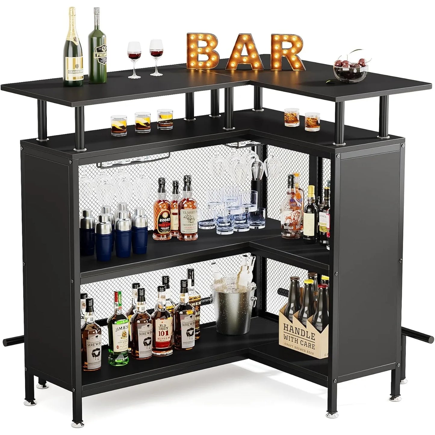 Little Tree Home Bar Unit L-Shaped With Stemware Racks