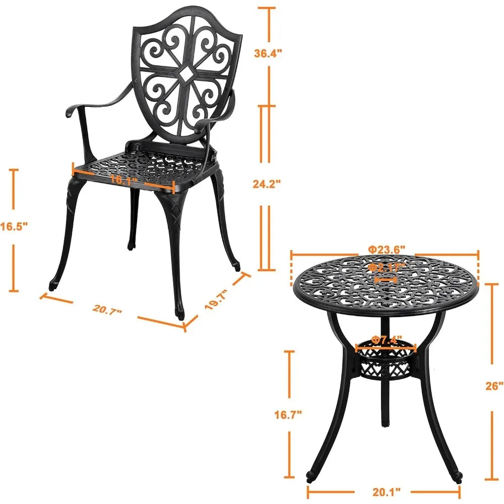 Outdoor Cast Aluminum Bistro Set With Umbrella Hole And Table