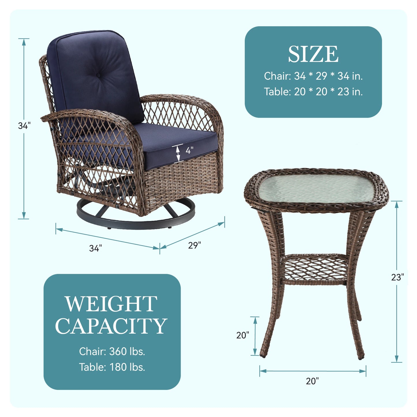 HOOMIC 3 Piece Patio Furniture Set With Cushioned Rocking Chairs