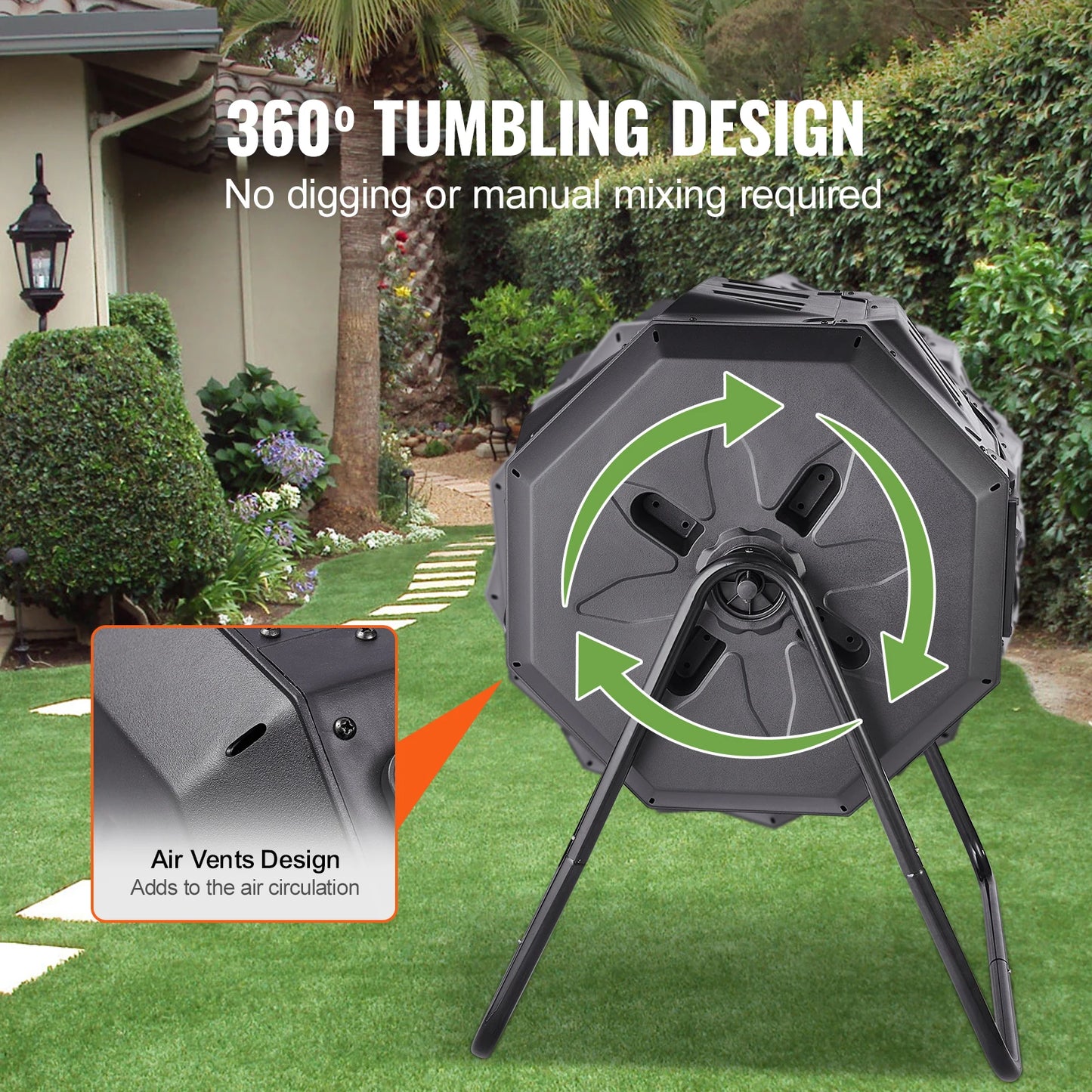 SucceBuy Compost Bin 18.5/37/43Gal Dual Chamber Composting Tumbler BPA FreeComposter Bin Tumbler for Garden Kitchen Yard Outdoor