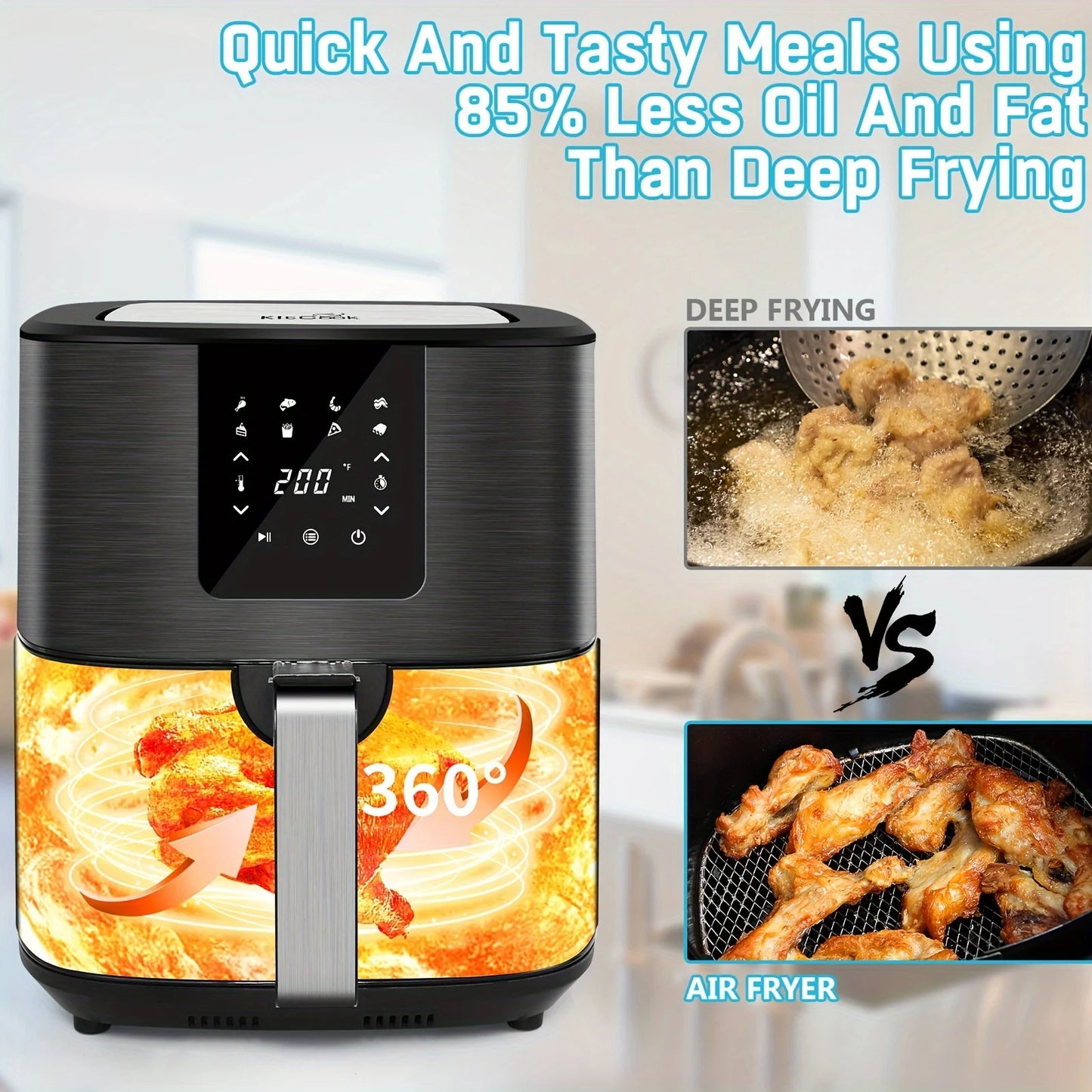 KitCook Air Fryer With 1500W 8 Presets Digital Touch