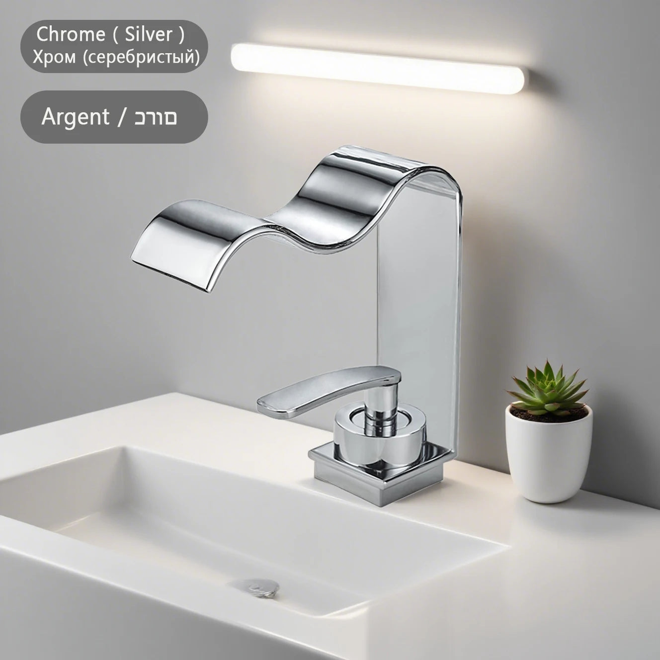 WJNMONE Deck Mounted Bathroom Faucet Hot Cold Waterfall Brass Mixer