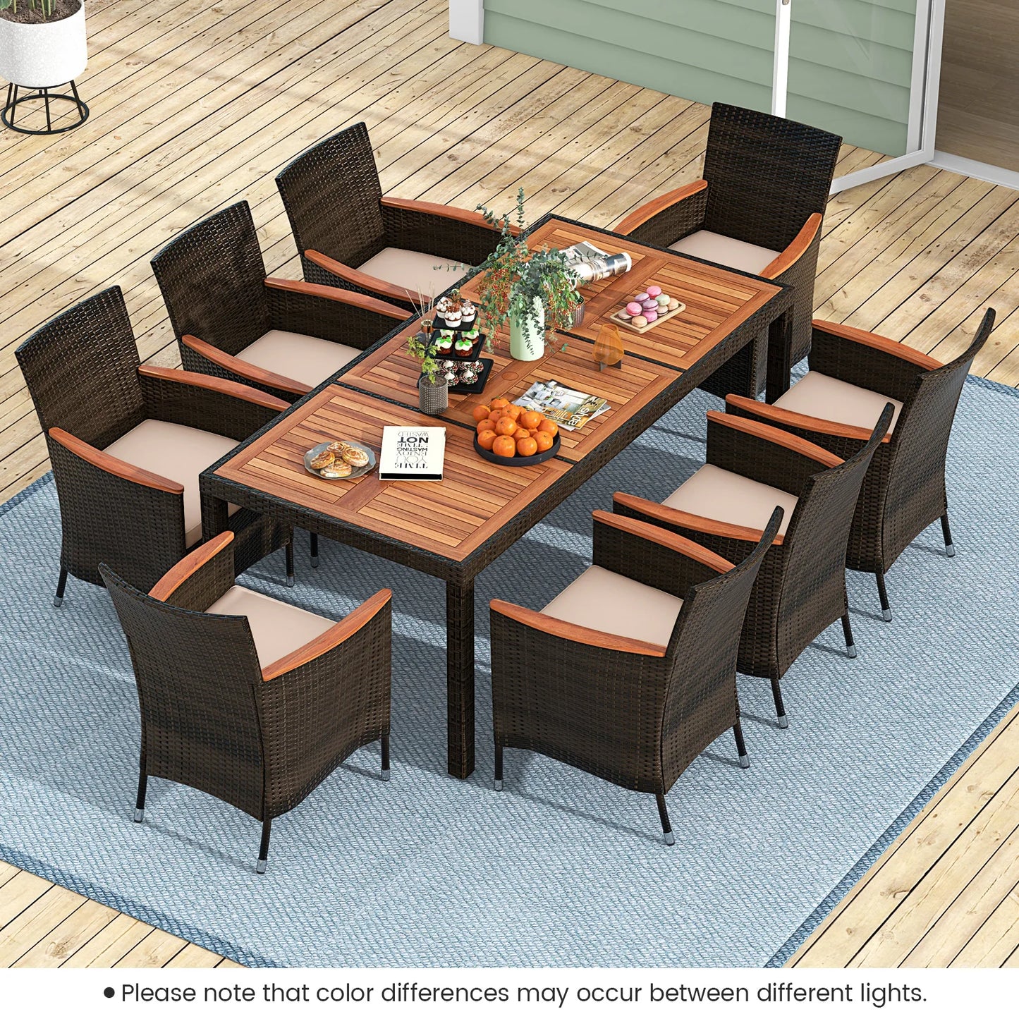 HOMASIS 9 Piece Patio Dining Set Acacia Table And Cushions