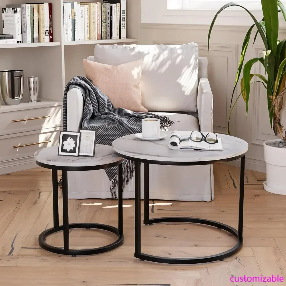 XMSJ Nesting Coffee Table Set Of 2 Wood Grain Finish