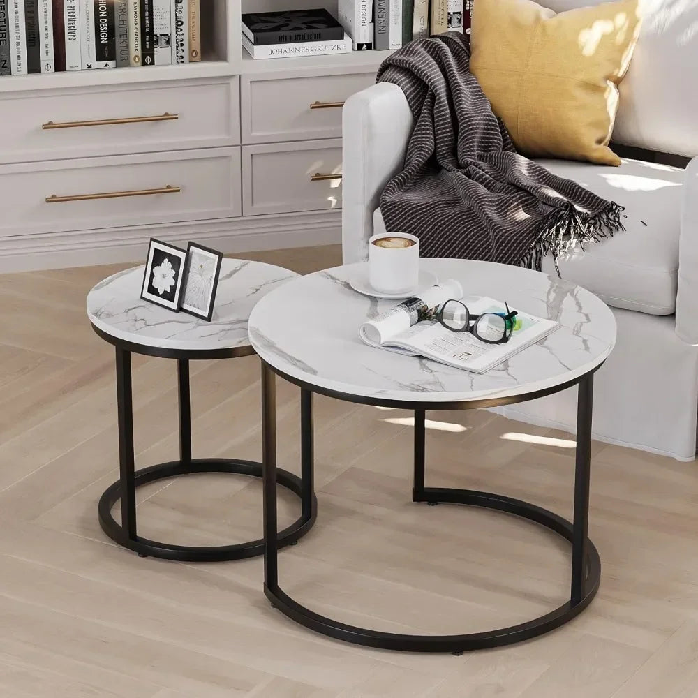 XMSJ Nesting Coffee Table Set Of 2 Wood Grain Finish