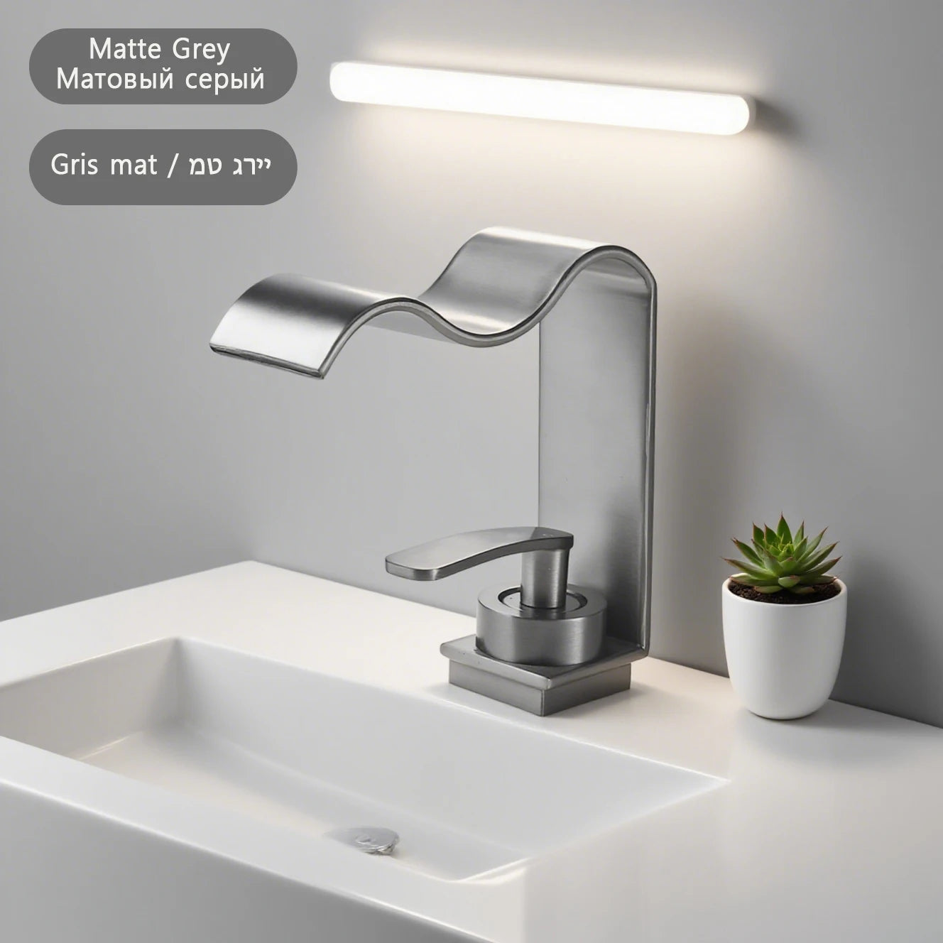 WJNMONE Deck Mounted Bathroom Faucet Hot Cold Waterfall Brass Mixer