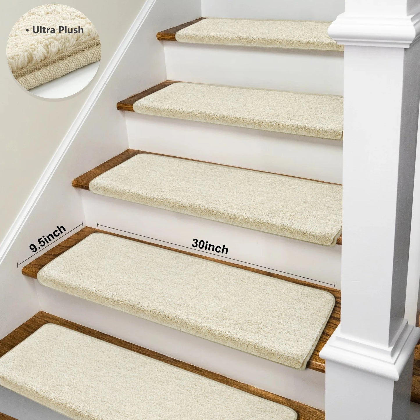 Bullnose Non Slip Stair Treads Plush Washable Self Adhesive Mats