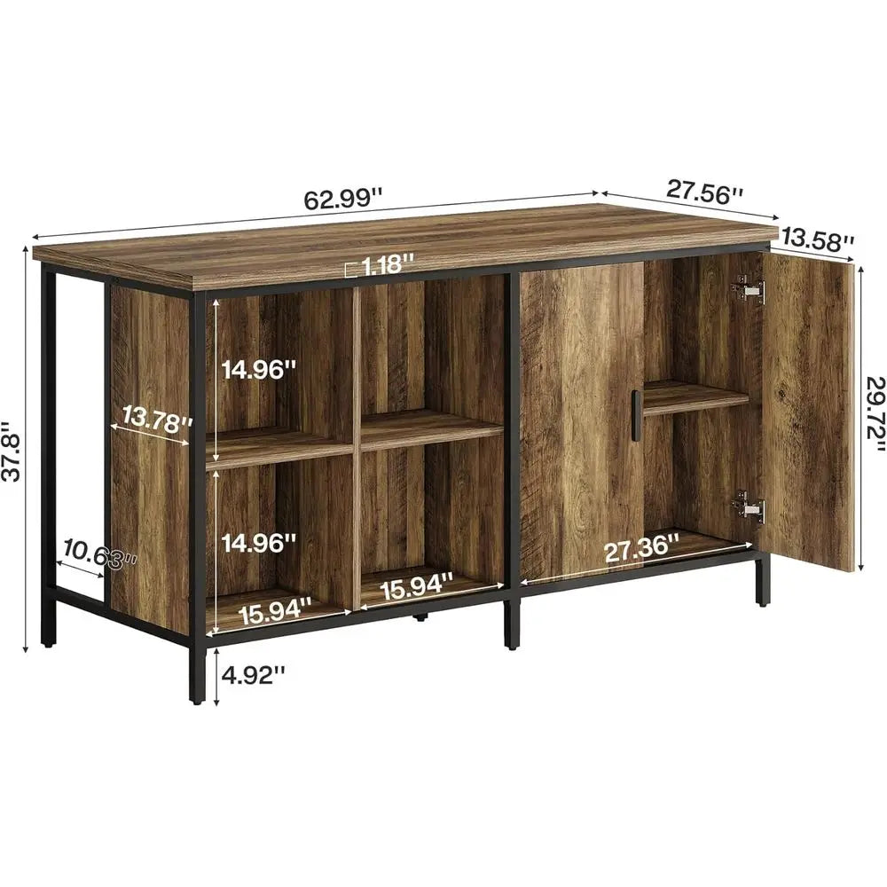 LZJV Industrial Rustic Wood Bar Table With Two Tier Shelves